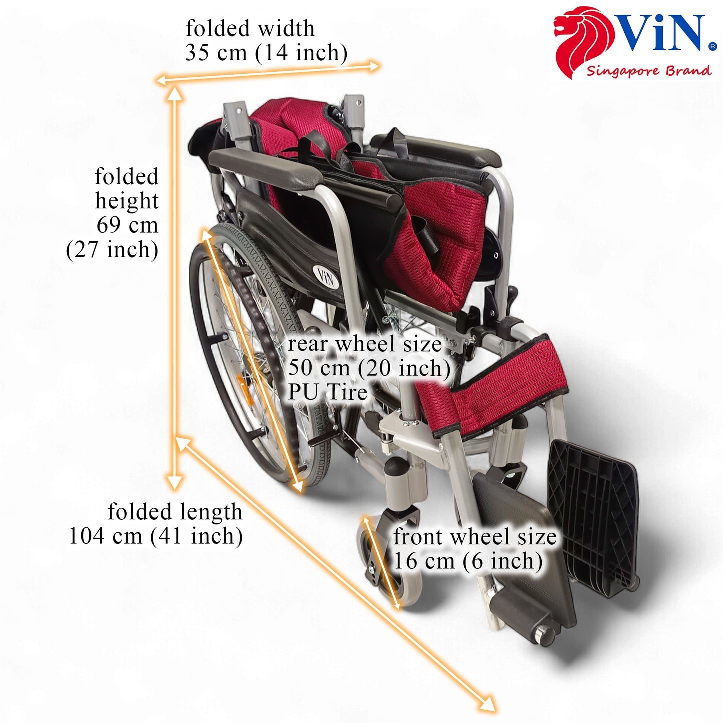 ViN-46A5M-16 Narrow Detachable Wheelchair [16 Inch Seat] Self Propelled