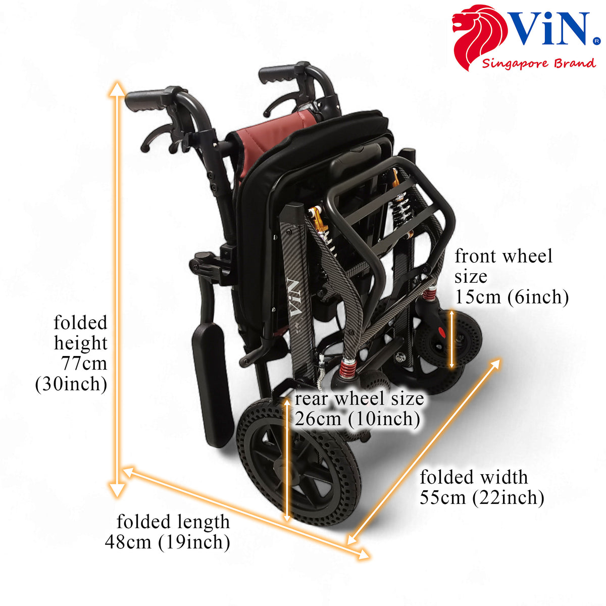 ViN-A16 Wide Seat Travel wheelchair 11.5kg with Removable Cushion & Suspension [Airline Approved]