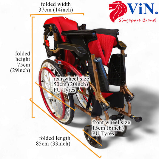 ViN-DY879 | Self Propelled Wheelchair - Flip-Up Armrest - Retractable Footrest - Anti Tipper