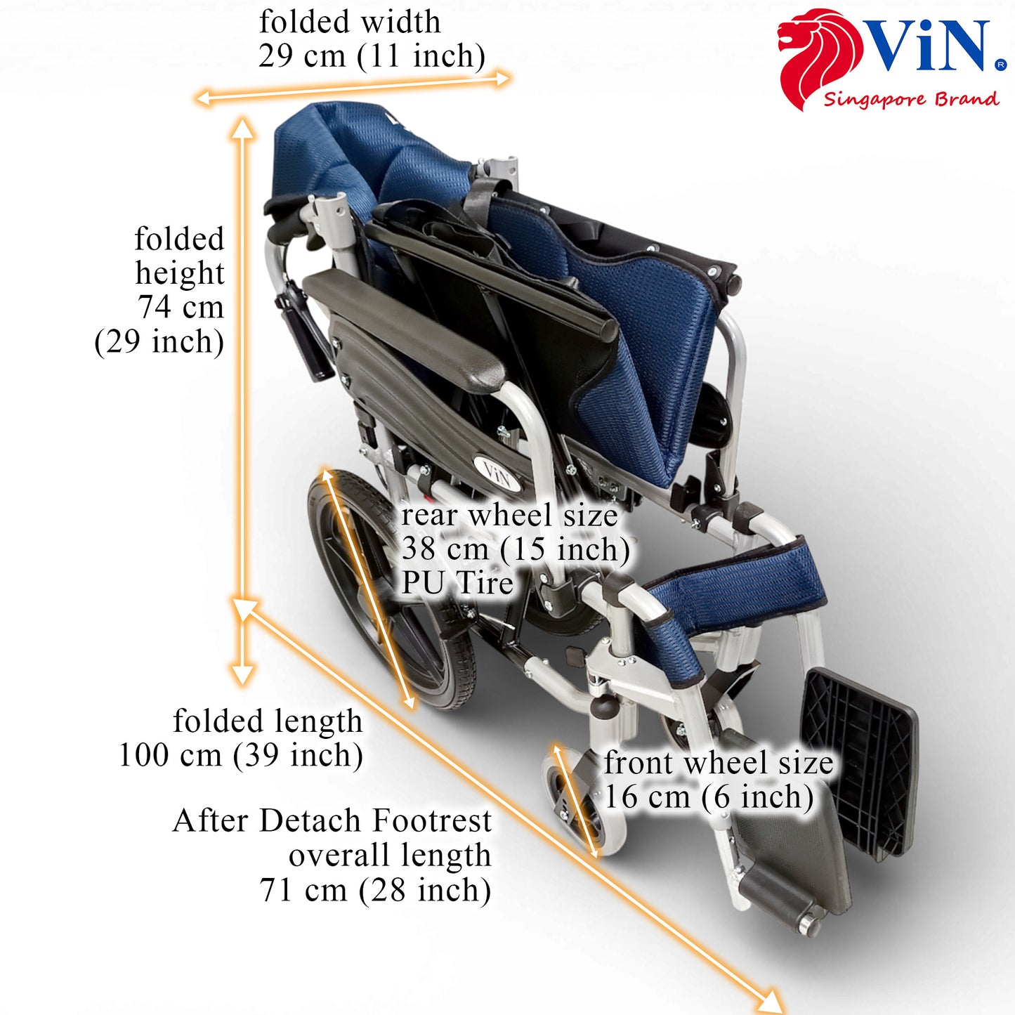 ViN-46A5S-20 Extra Wide Detachable Wheelchair 20" Seat [Holds 120kg] Pushchair