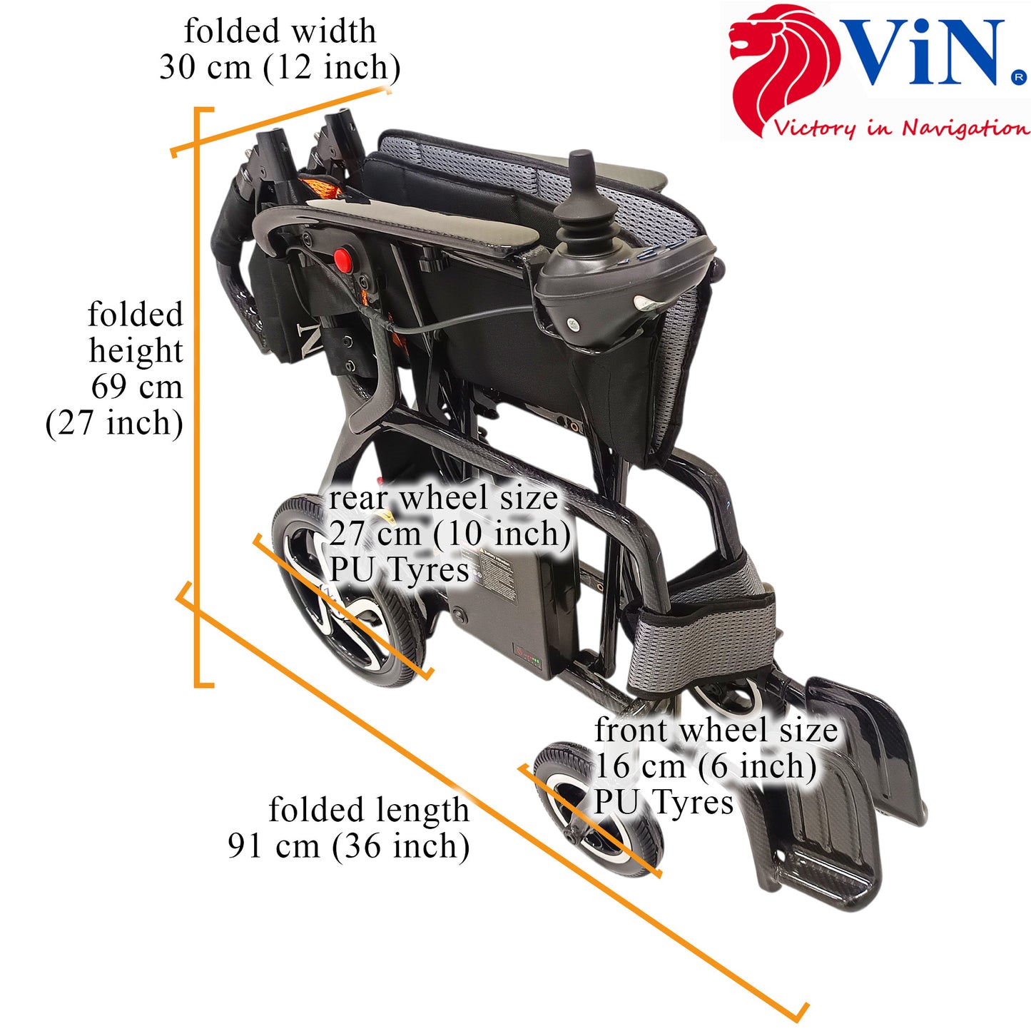 ViN-46A7 | Motorised Electric Wheelchair +Carbon Fiber Ultra lightweight Corrosion-Resistant +Armrest Flip Up +Detachable & Washable Cushion +Anti-Tipper