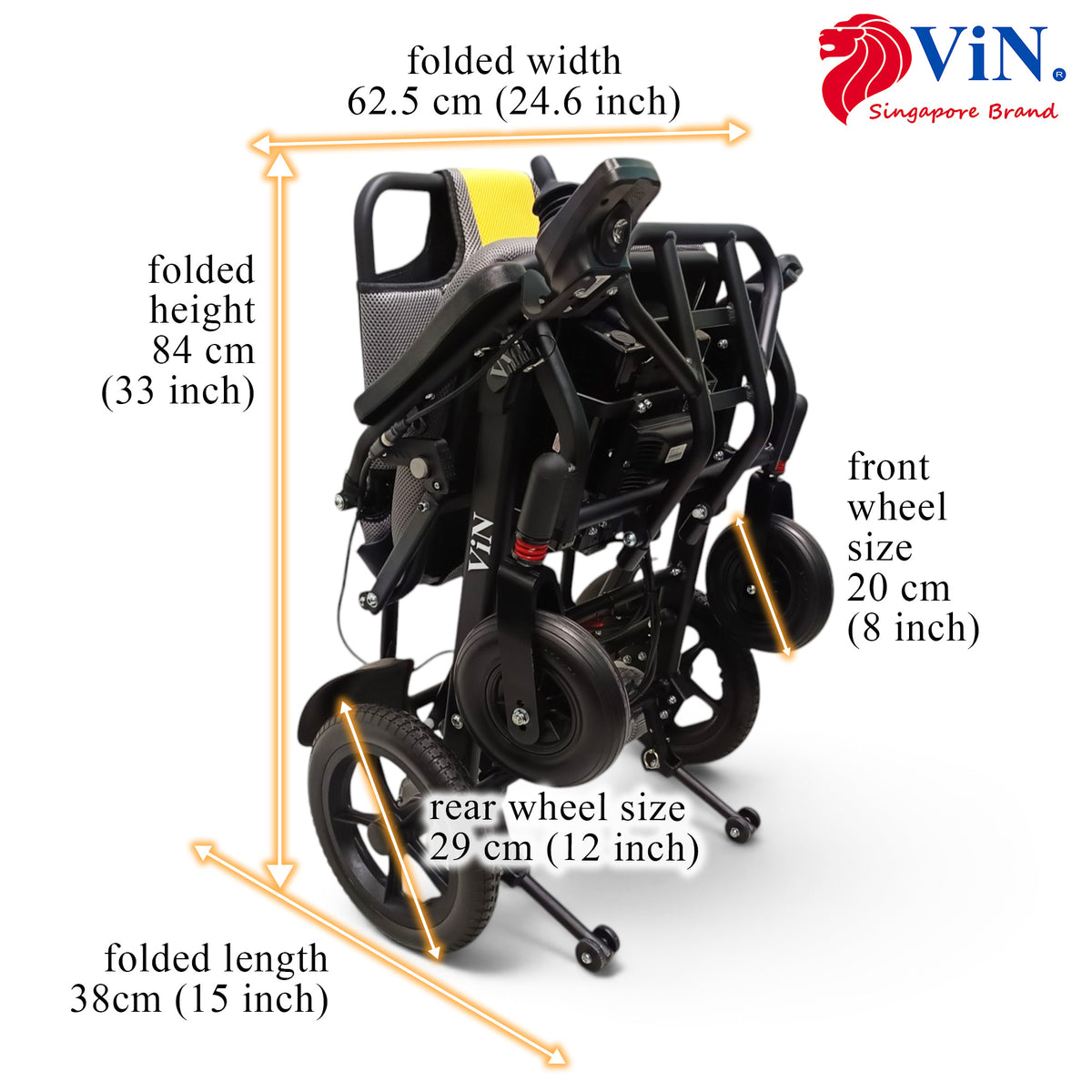 ViN-46A9 | Motorised Electric Wheelchair + LTA Approved + Long-lasting battery life + Thick Aluminum Anti Rust + Armrest Flip Up + Anti-Tipper