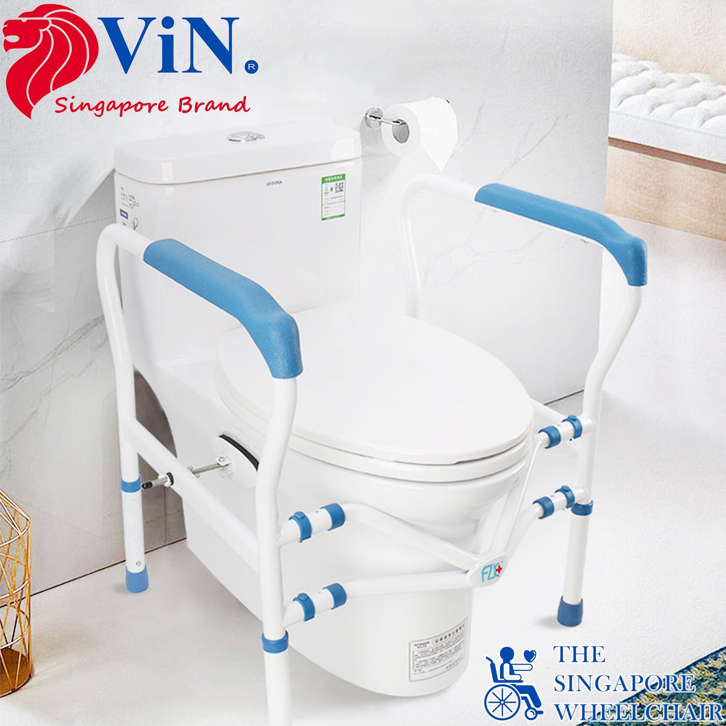 ViN-THR01 | Adjustable Toilet Bowl Armrest + Height Adjustable + Slip Resistant + Dual Clamp system + Multiple Angle Control + Fits any toilet