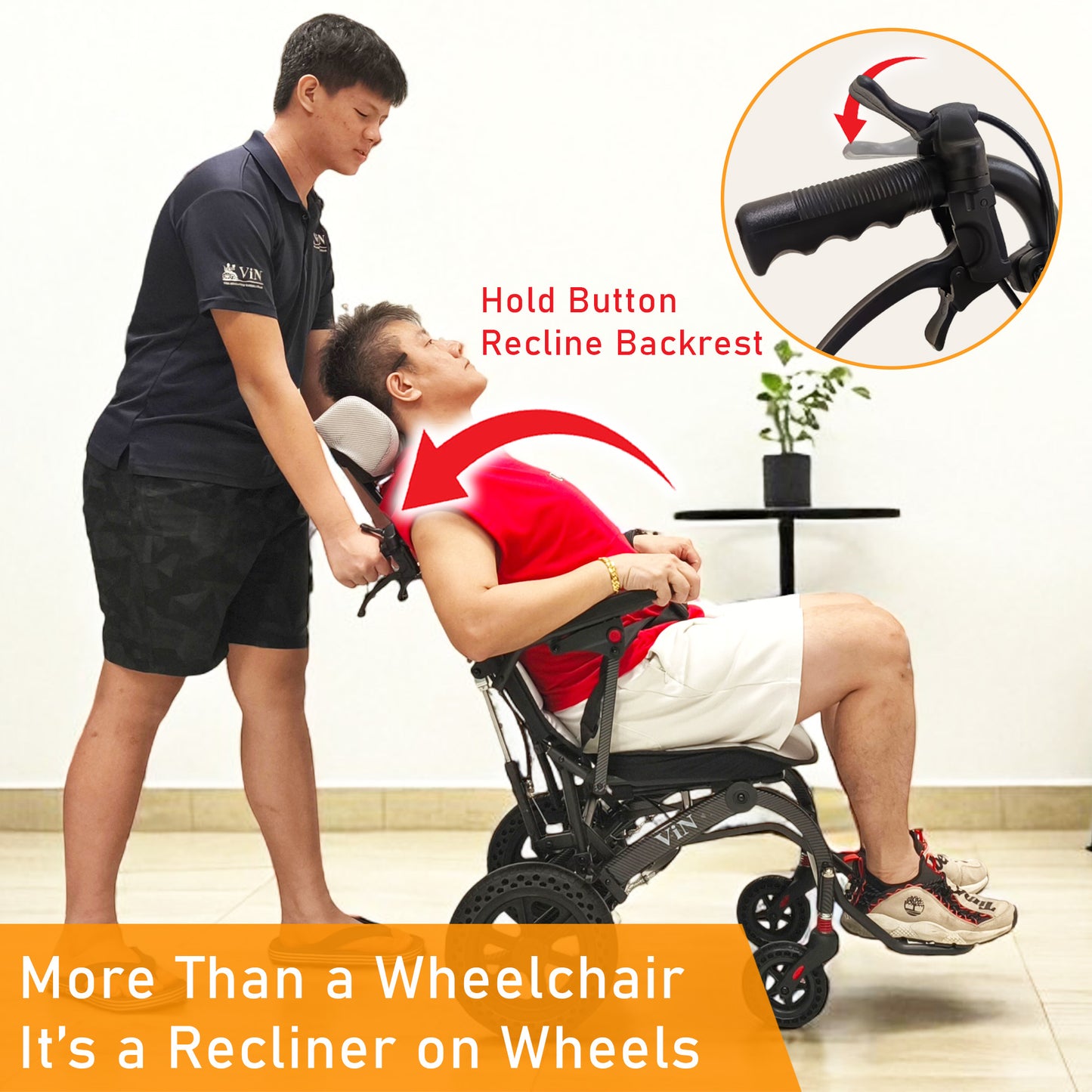 ViN-Q19 | Reclining Travel Pushchair with Headrest -  Lightweight 13 kg Pushchair Hold 100 Kg + Armrest Flip Up Function with Luggage Pull handle & Carrier bag