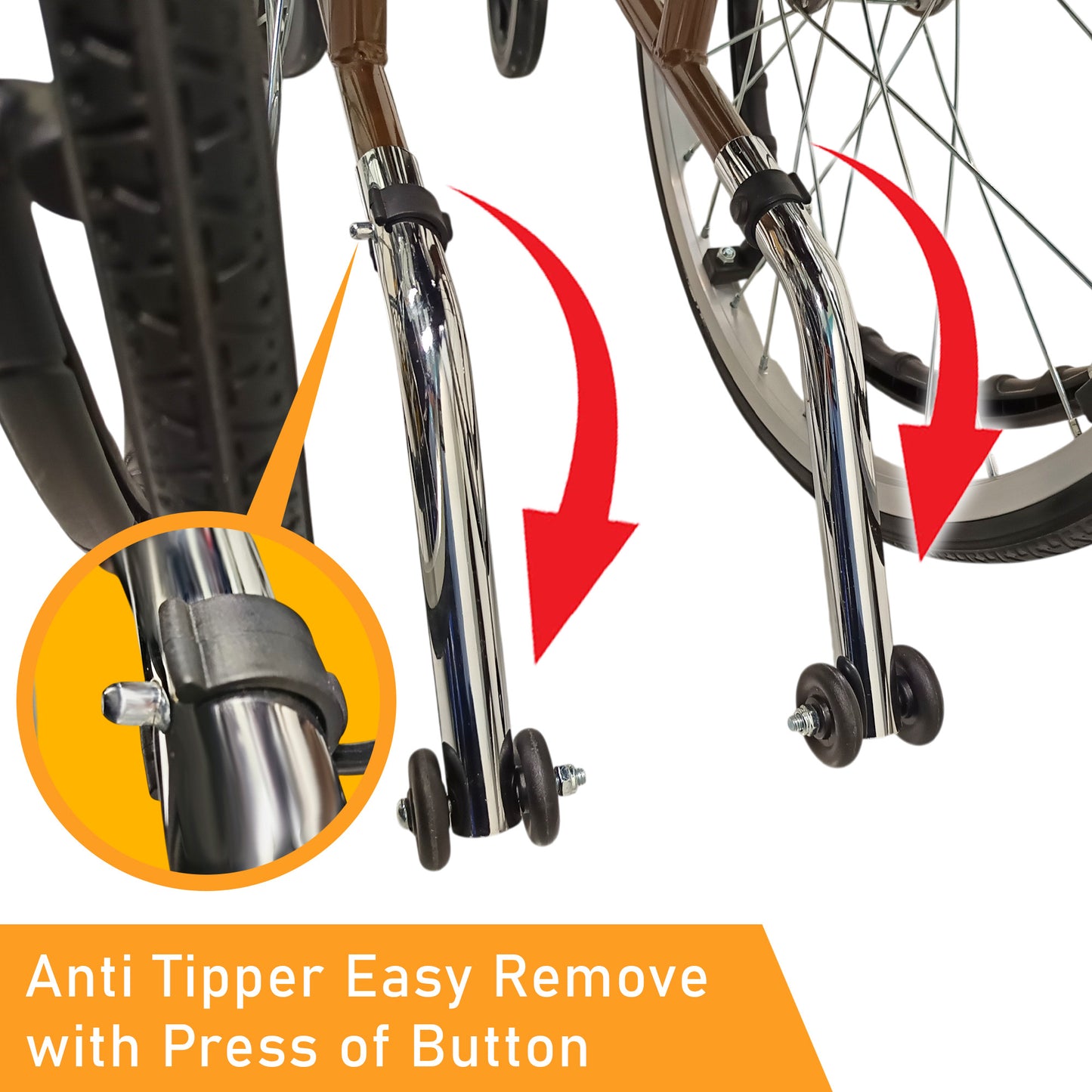 ViN-DY878 | Self Propelled Wheelchair + Washable Cushion + Flip-Up Armrest + Retractable Footrest + Anti Tipper