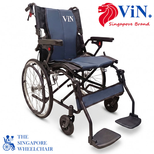 Foldable self-propelled wheelchair with ergonomic seat, washable cushion, flip-up armrests and leg rests, dual brakes, off-road casters and anti-tipper, compact design for car boot and airplane travel