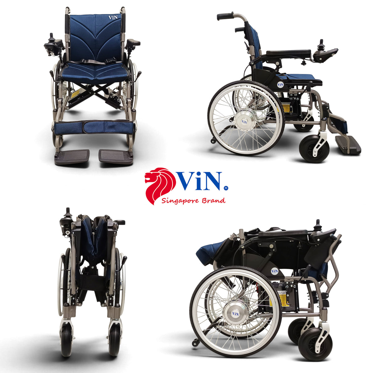 ViN-46A14-BW | Motorised Electric with Self Propelled Wheelchair +LTA Approved +Aluminum lightweight Anti Rust +Armrest Flip Up +Anti-Tipper
