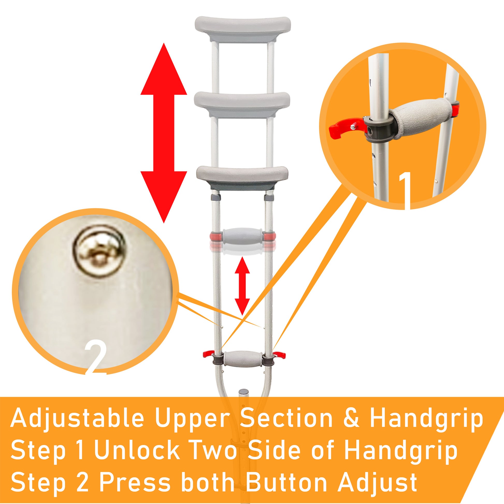 CR01 - ViN Foldable Detachable Lightweight Underarm Crutches With Height Adjustment