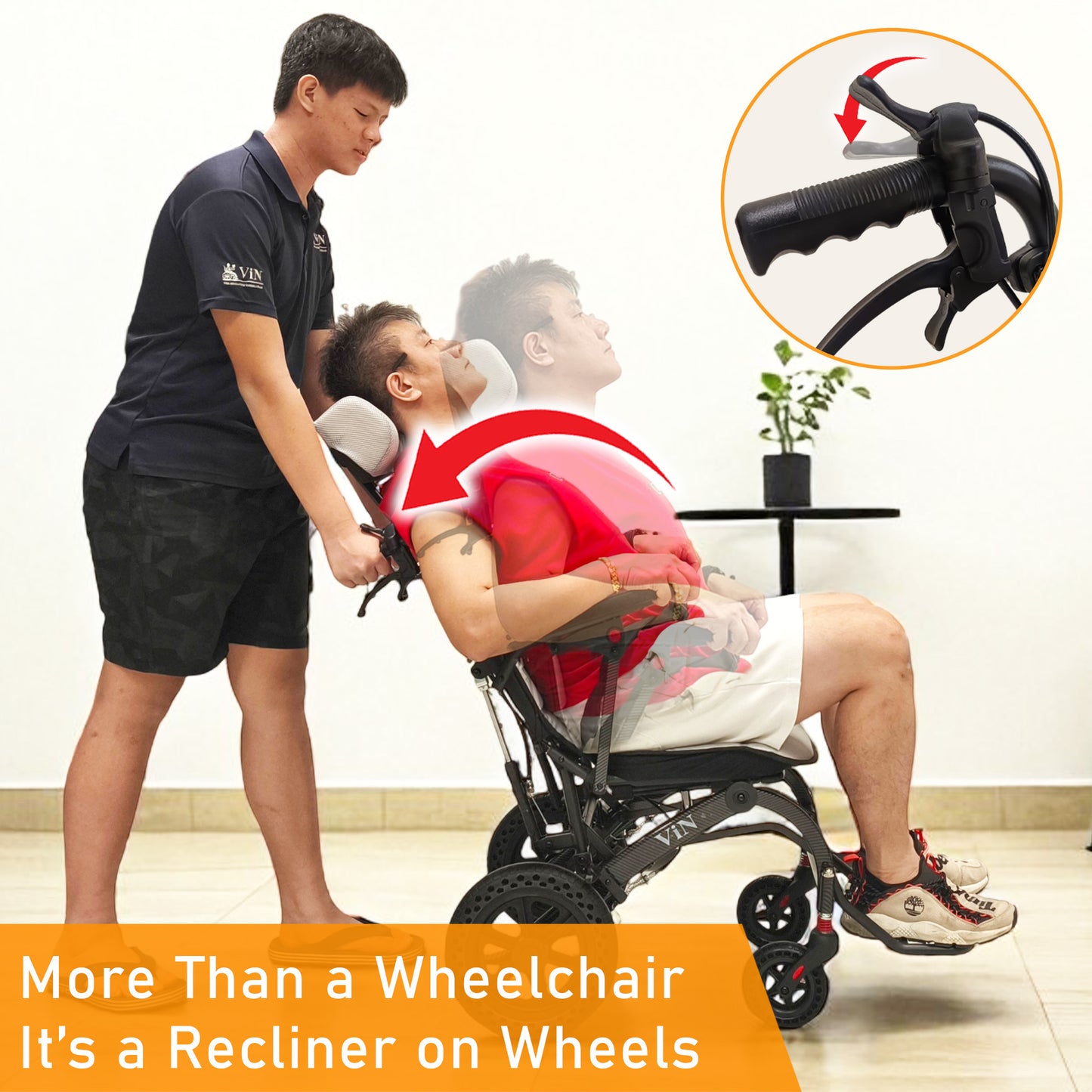 ViN-Q19 | Travel Recliner Pushchair - Flip-up Armrest & Footrest + Haversack bag Carrier + Cabin Approved Size + Adjustable Headrest
