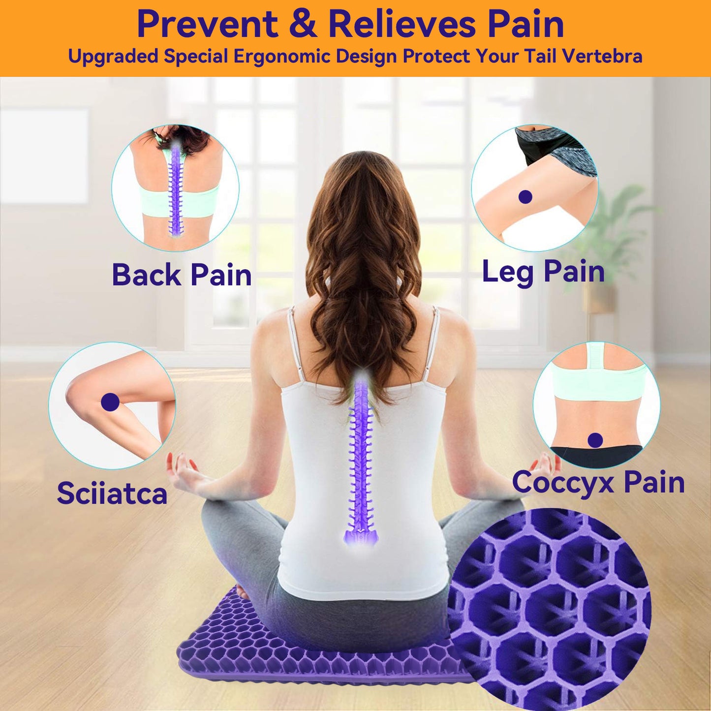 ViN C01 - Extra Thicken Gel Seat Cushion Stop Back & Sciatica Pain While Sitting! for Car, Office & Wheelchair.