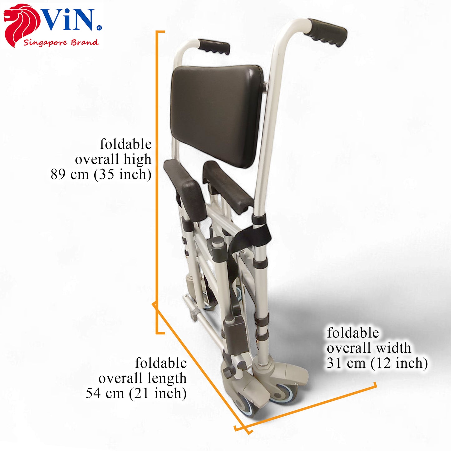 ViN Z05 Shower Commode Wheelchair, foldable commode chair with adjustable height, lockable wheels, and flip-down armrest