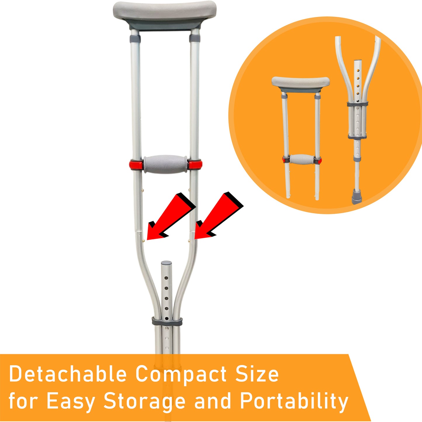 CR01 - ViN Foldable Detachable Lightweight Underarm Crutches With Height Adjustment
