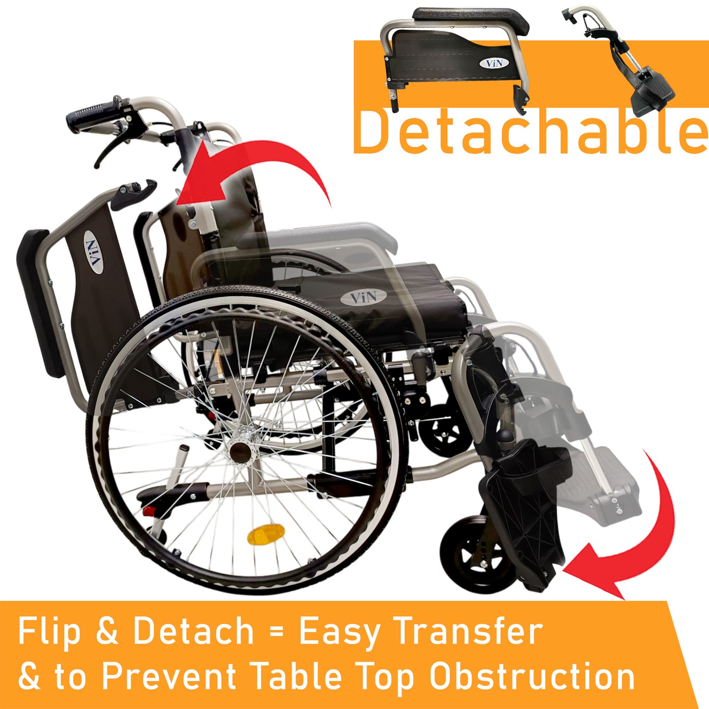 Heavy Duty BIG Wheelchair 22" Wide Seat Holds 150kg, come with armrest flip up & detachable, adjustable height footrest flip side & detachable, adjustable anti tipper, good quality wheelchair