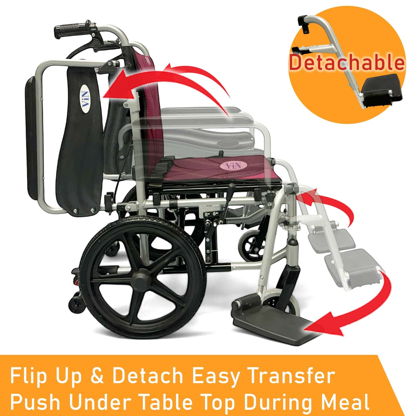 ViN 46A5S-16 | "16 inch" Narrow 16 Inches/40cm Seat Pushchair for Children and Small Size User - Washable Cushion - Flip-up Armrest - Detachable Legrest - Anti Tipper