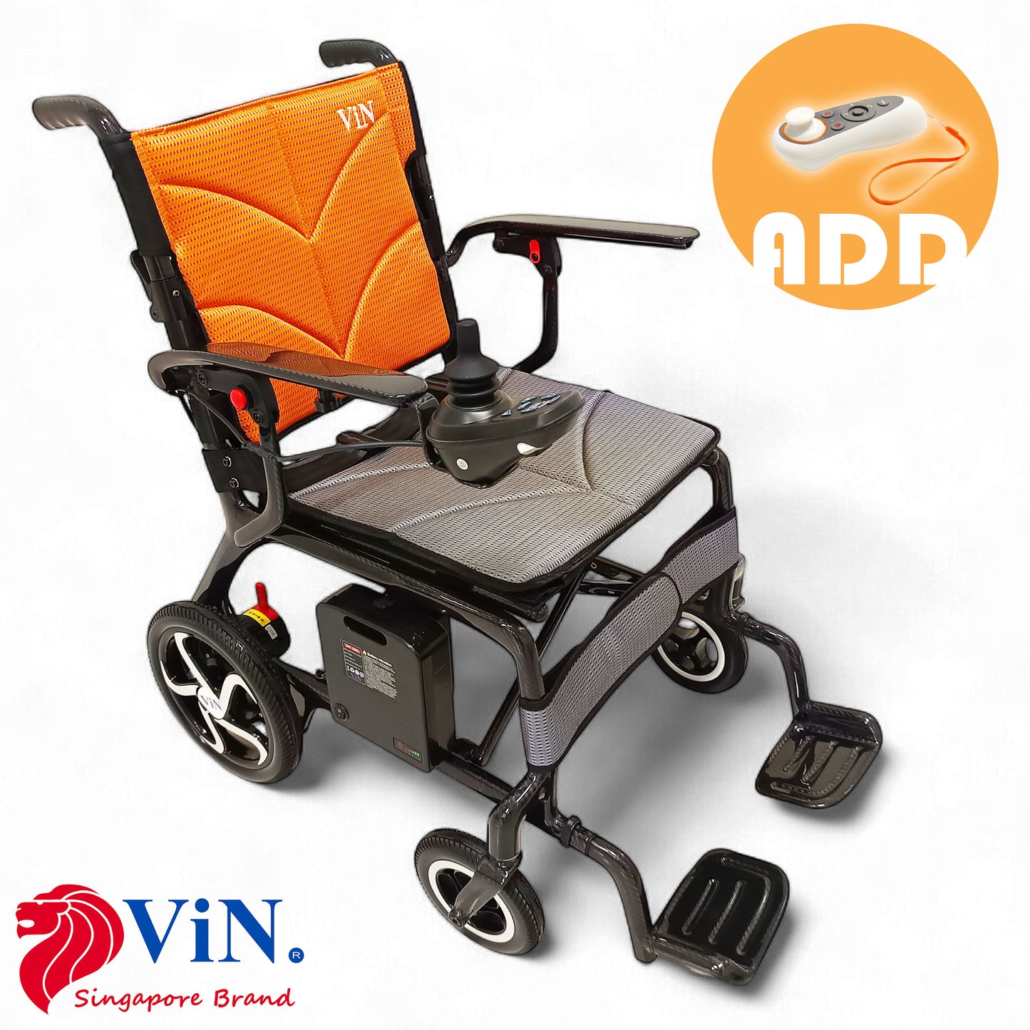 ViN-46A7 | Motorised Electric Wheelchair + LTA Approved +Carbon Fiber Ultra lightweight Corrosion-Resistant +Armrest Flip Up +Detachable & Washable Cushion +Anti-Tipper