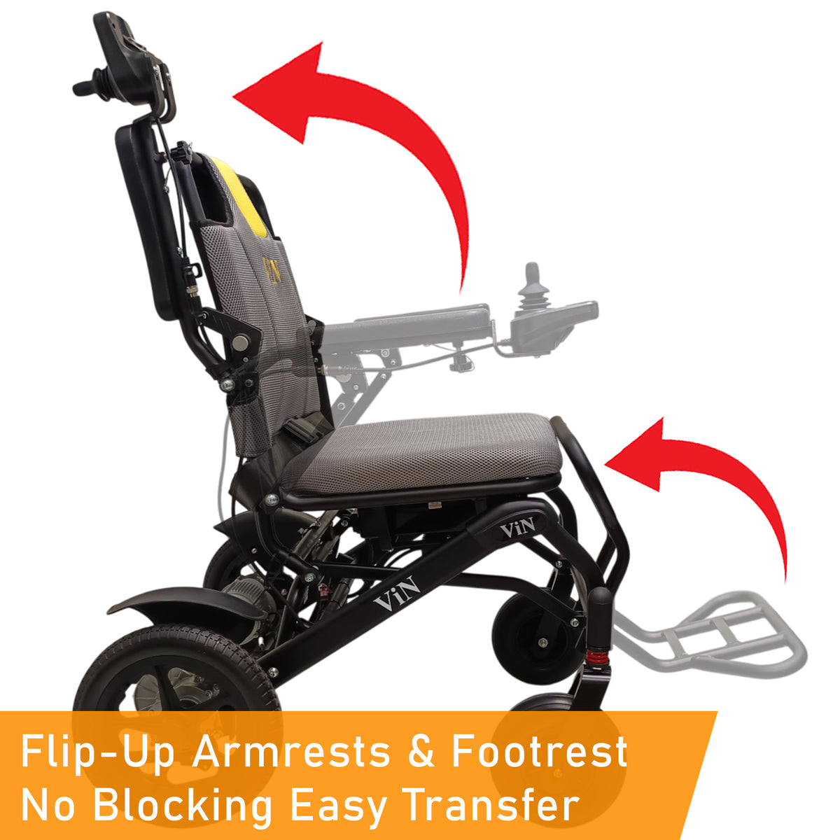 ViN-46A9 | Motorised Electric Wheelchair + LTA Approved + Long-lasting battery life + Thick Aluminum Anti Rust + Armrest Flip Up + Anti-Tipper