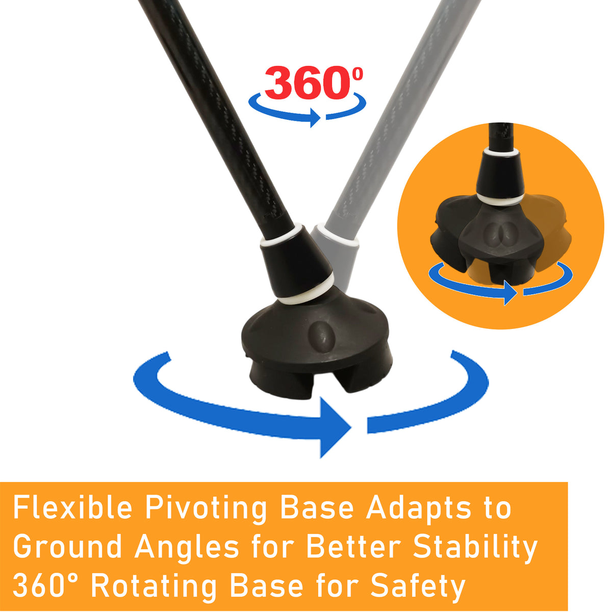 ViN-WS08 | Carbon Fiber Cane + Ultra lightweight 250 Gram + Self-Standing + 360 Degree Turn + 10 Section Adjustable +  Anti-Slip + Safety Strap + Flexible Tip + Large Quad Cane Base + Basic Base