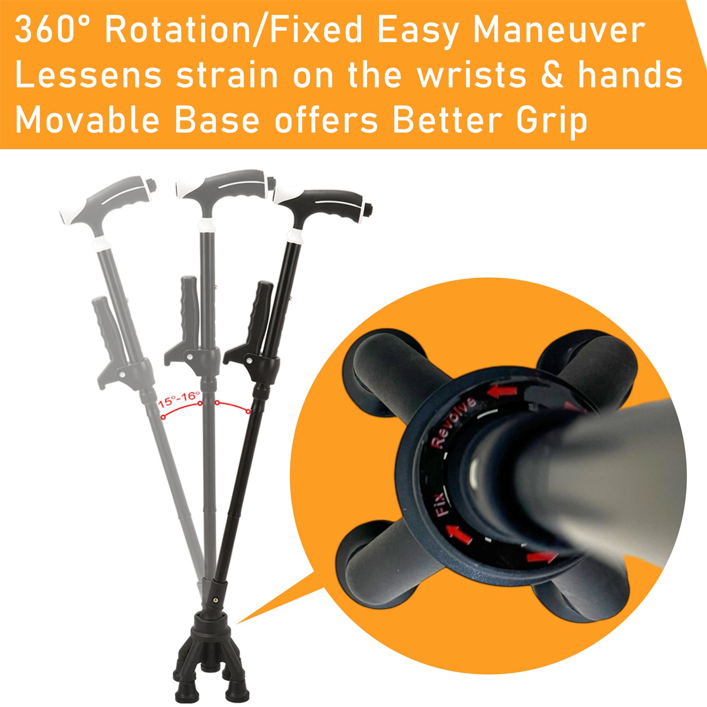 ViN WS03 | Aluminum Cane + 4 Section Adjustable + With Lights + Foldable + Assist Handle + Anti-Slip + Silky Safety Strap + 360-degree Rotation + Pivoting Base