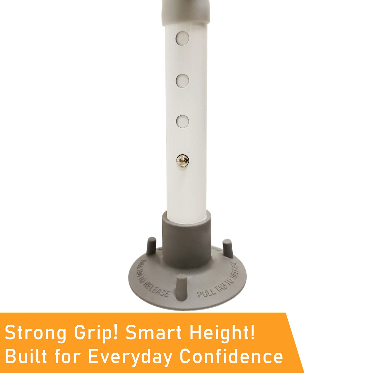 ViN-THR01 adjustable toilet safety armrest with rust-resistant powder-coated frame, suction cup feet, adjustable height and width, anti-slip waterproof design, and stable support to prevent tipping and wobbling.