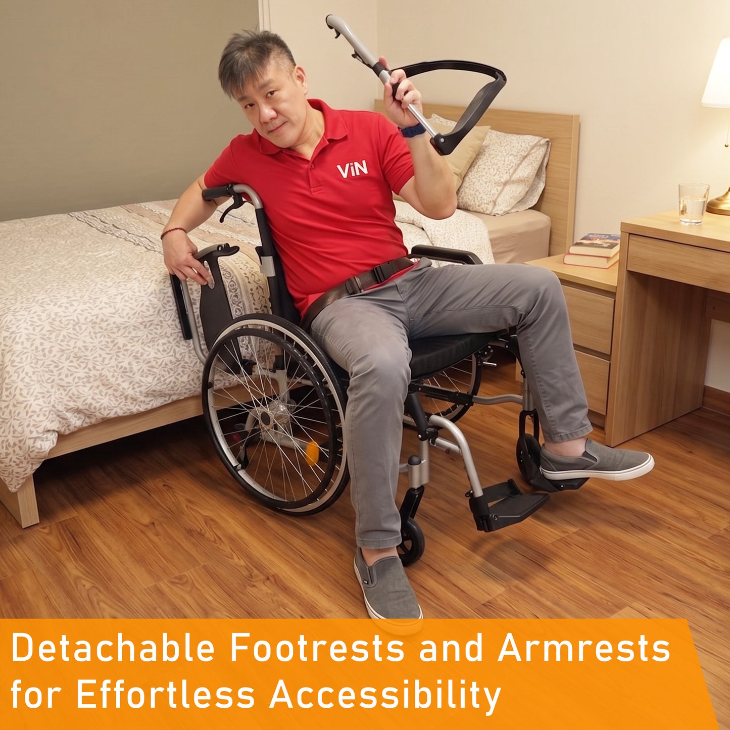 Heavy Duty BIG Wheelchair 22" Wide Seat Holds 150kg, come with armrest flip up & detachable, adjustable height footrest flip side & detachable, adjustable anti tipper, good quality wheelchair