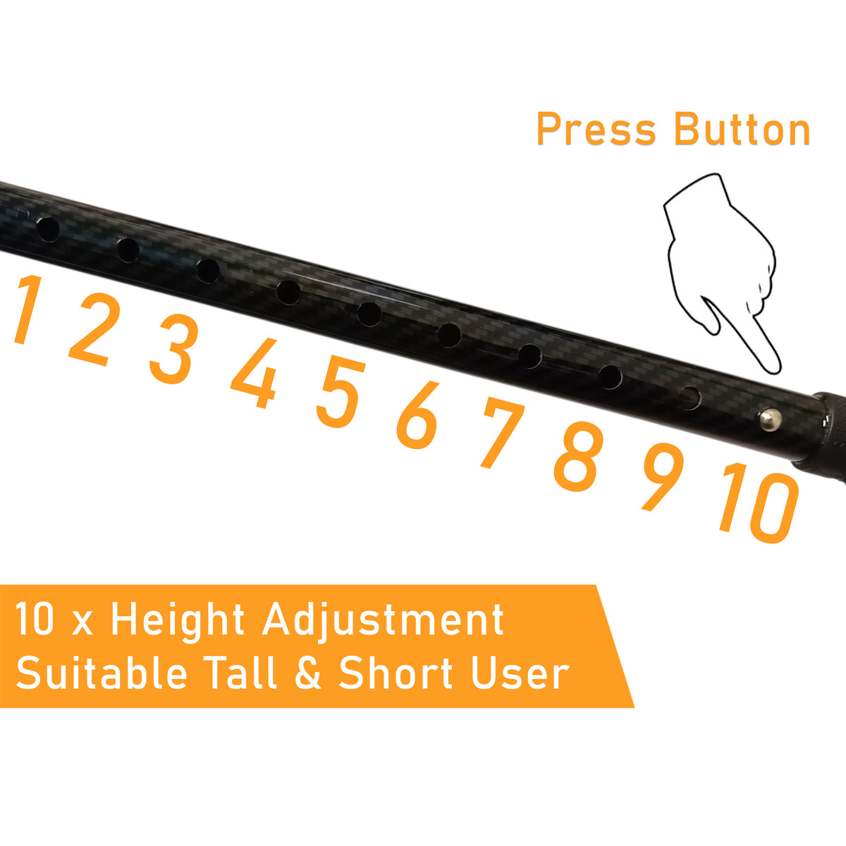 ViN-WS08 | Carbon Fiber Cane + Ultra lightweight 250 Gram + Self-Standing + 360 Degree Turn + 10 Section Adjustable +  Anti-Slip + Safety Strap + Flexible Tip + Large Quad Cane Base + Basic Base