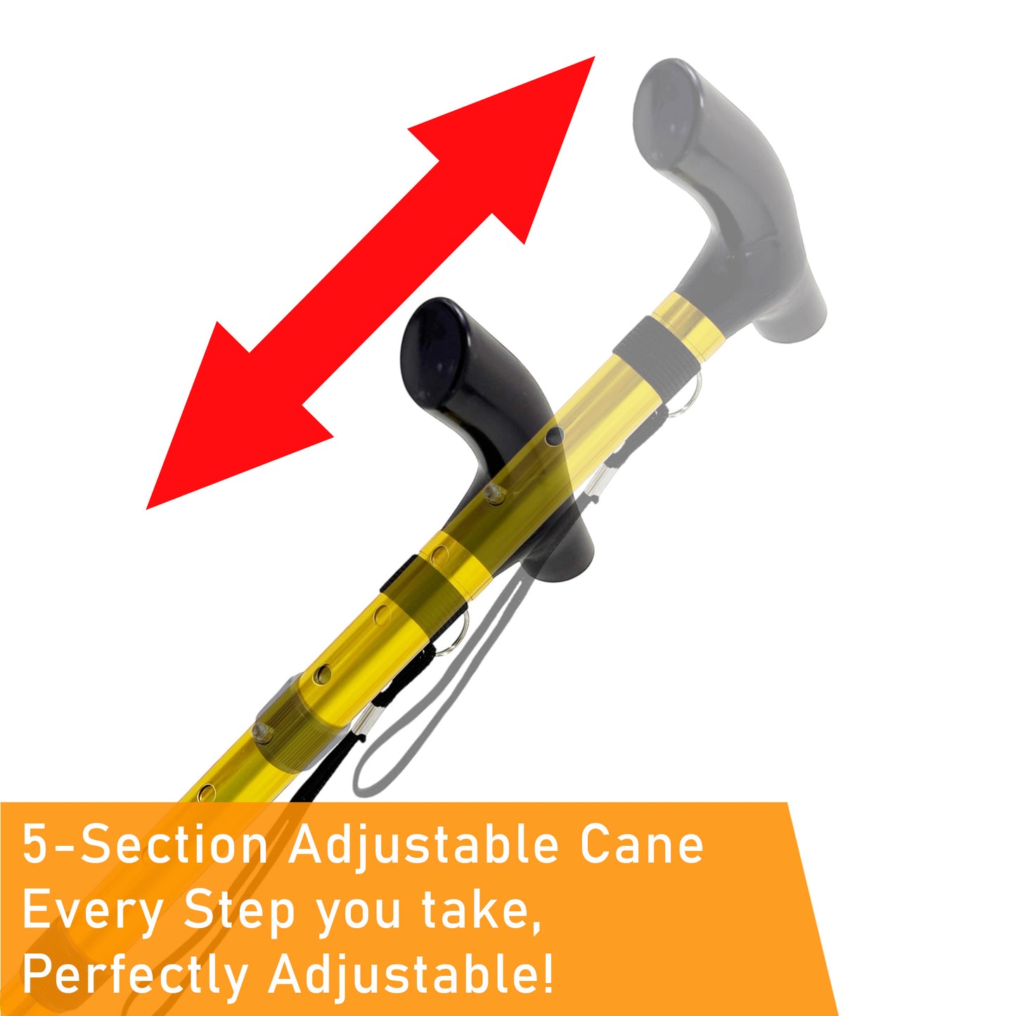 ViN-WS06 | Foldable Aluminium Cane + 6 color choose + 10 Section Adjustable + Anti-Slip + Safety Strap