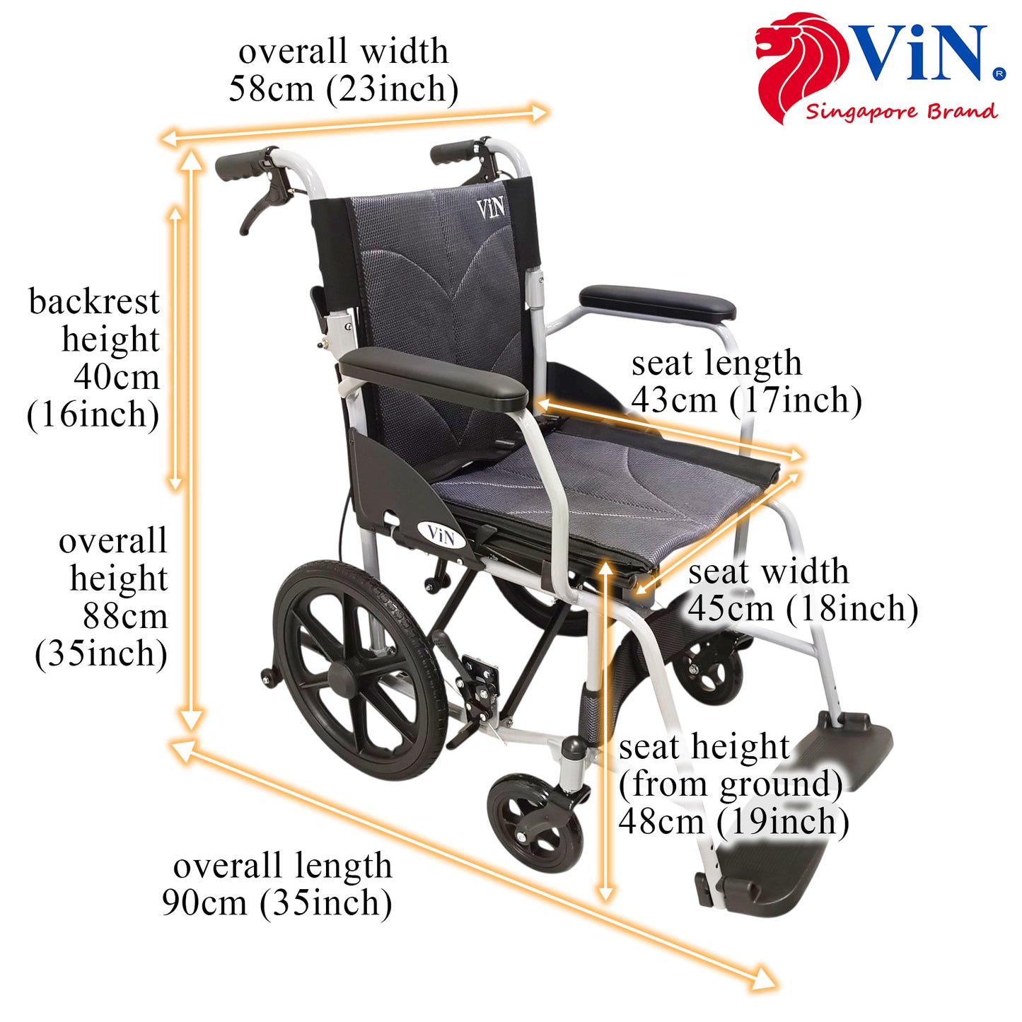 ViN-11ASAT | Lightweight Standard Wheelchair with Anti-Tipper 11kg [Pushchair]