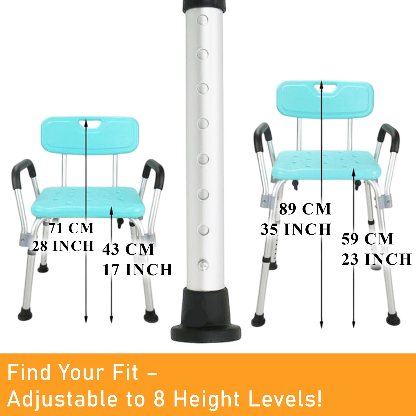 ViN SC02 ultra lightweight shower chair with waterproof cushion, adjustable height and slip resistant base