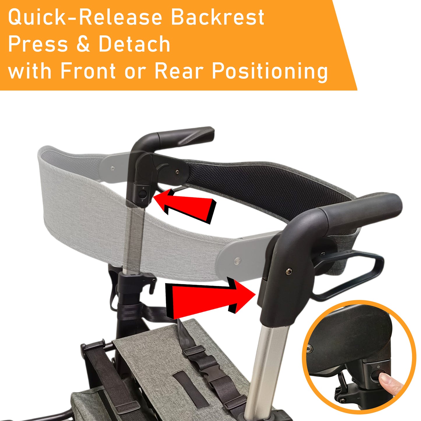 ViN-R2 | Rollator + Adjustable Height Handle + Flip-up Footrest + Lightweight + Removable Rollator Storage Bag + Dual Brake System