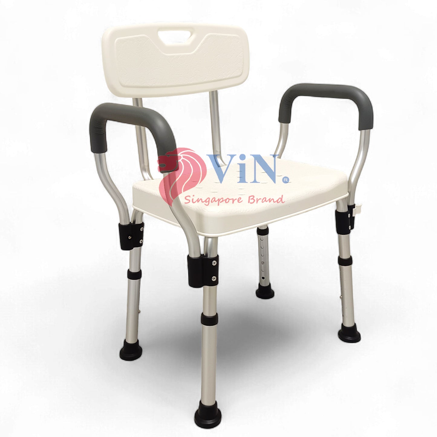 ViN-SC02 | Ultra Lightweight Shower Chair + Detachable Waterproof Armrest Soft Cushion + Height Adjustable + Slip Resistant + Strengthened Main Structure