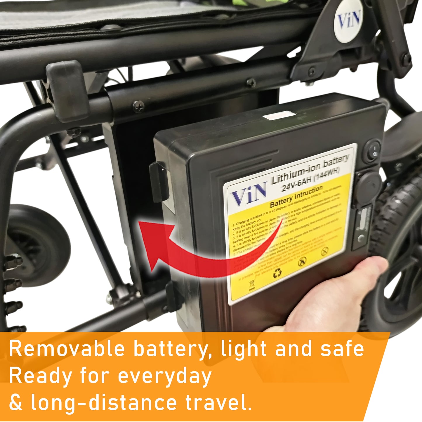 ViN-46A14 | Motorised Electric Wheelchair +Aluminium lightweight Anti Rust +Armrest Flip Up +Anti-Tipper