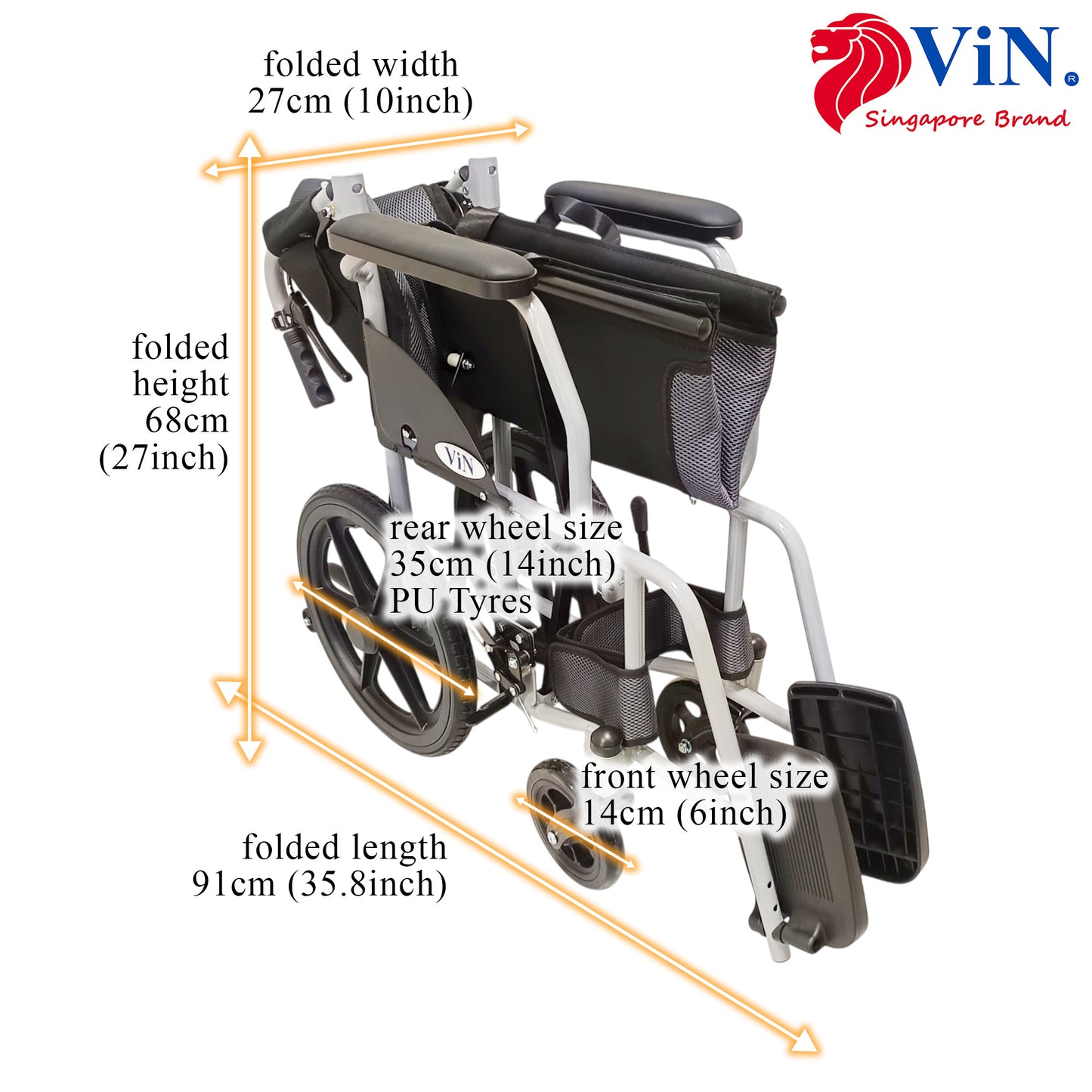 ViN-11ASAT | Lightweight Standard Wheelchair with Anti-Tipper 11kg [Pushchair]
