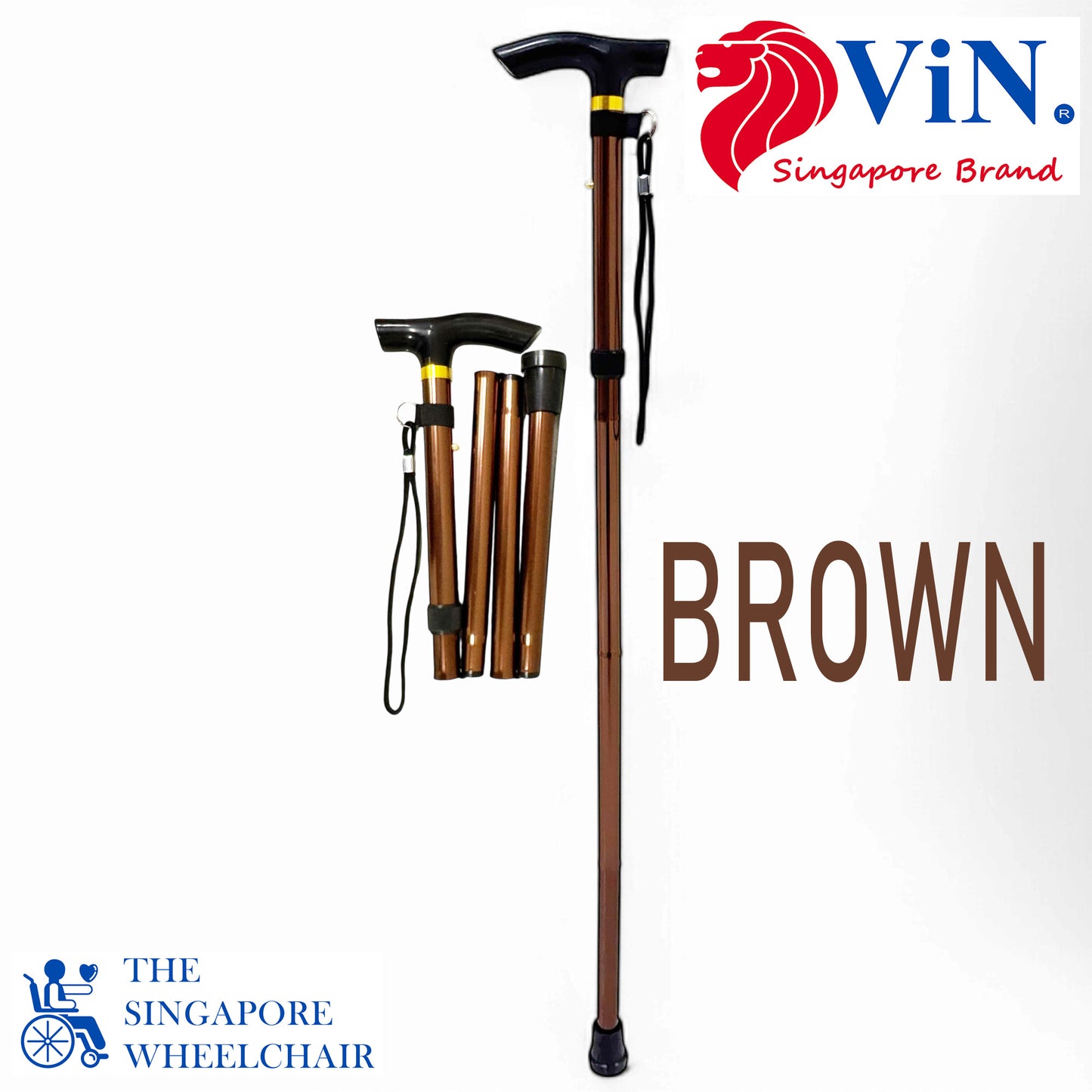 ViN-WS06 | Foldable Aluminium Cane + 6 color choose + 10 Section Adjustable + Anti-Slip + Safety Strap