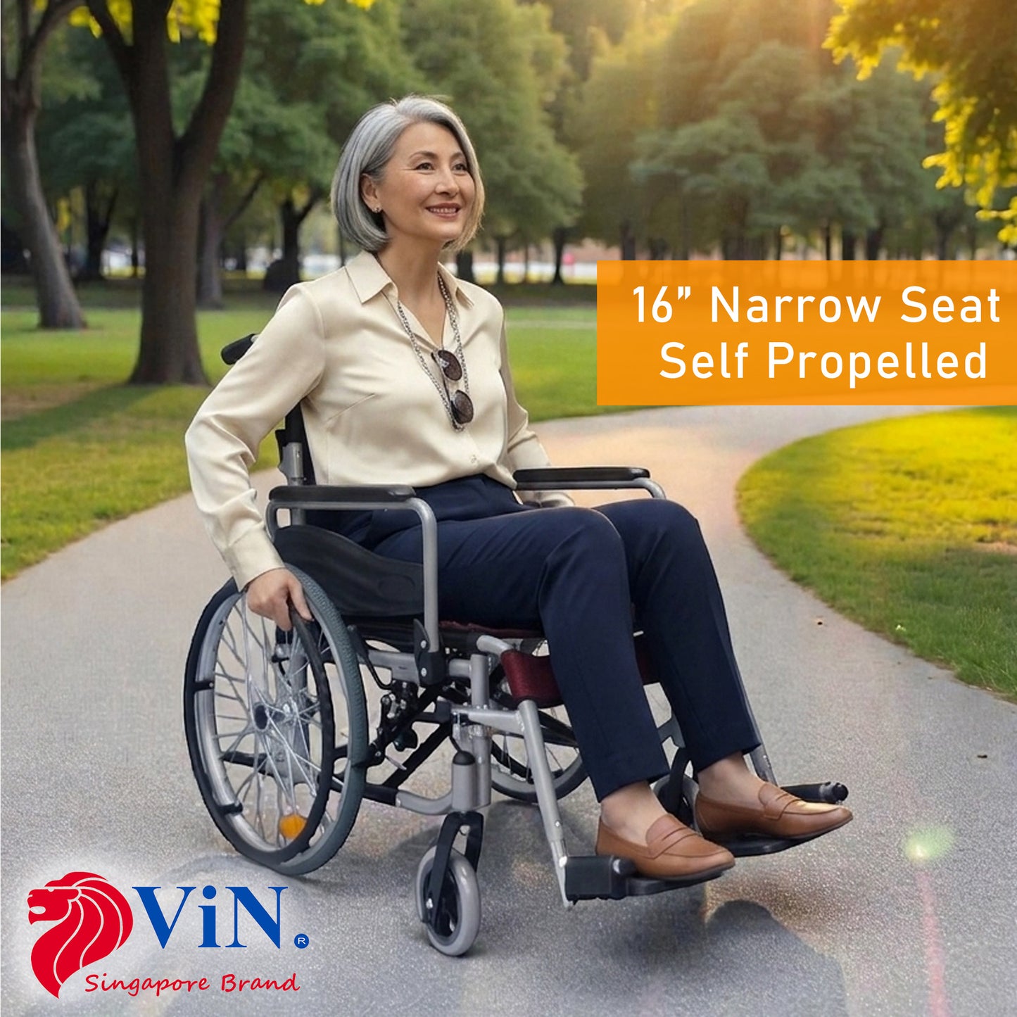 ViN-46A5M-16 Narrow Detachable Wheelchair [16 Inch Seat] Self Propelled