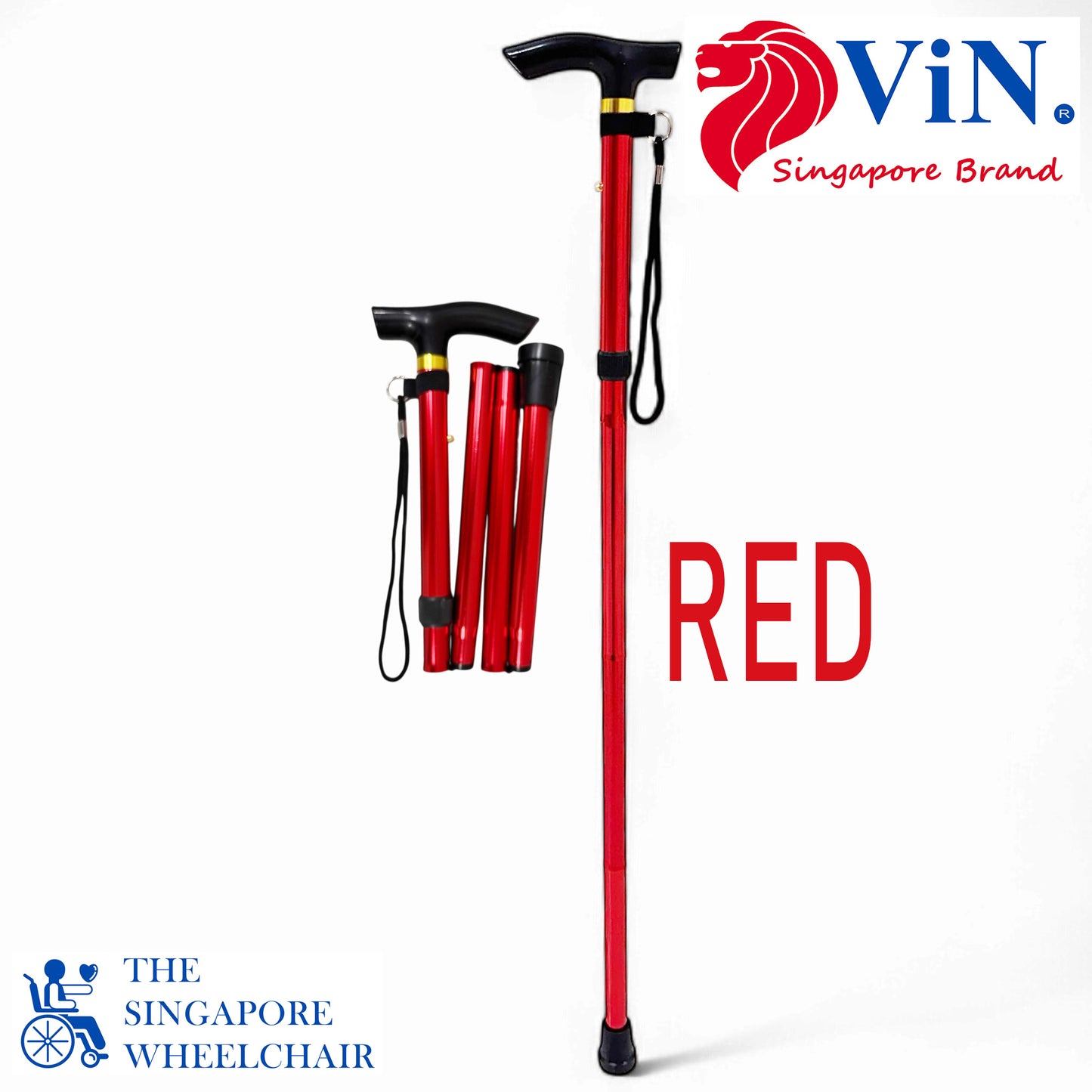 ViN-WS06 | Foldable Aluminium Cane + 6 color choose + 10 Section Adjustable + Anti-Slip + Safety Strap