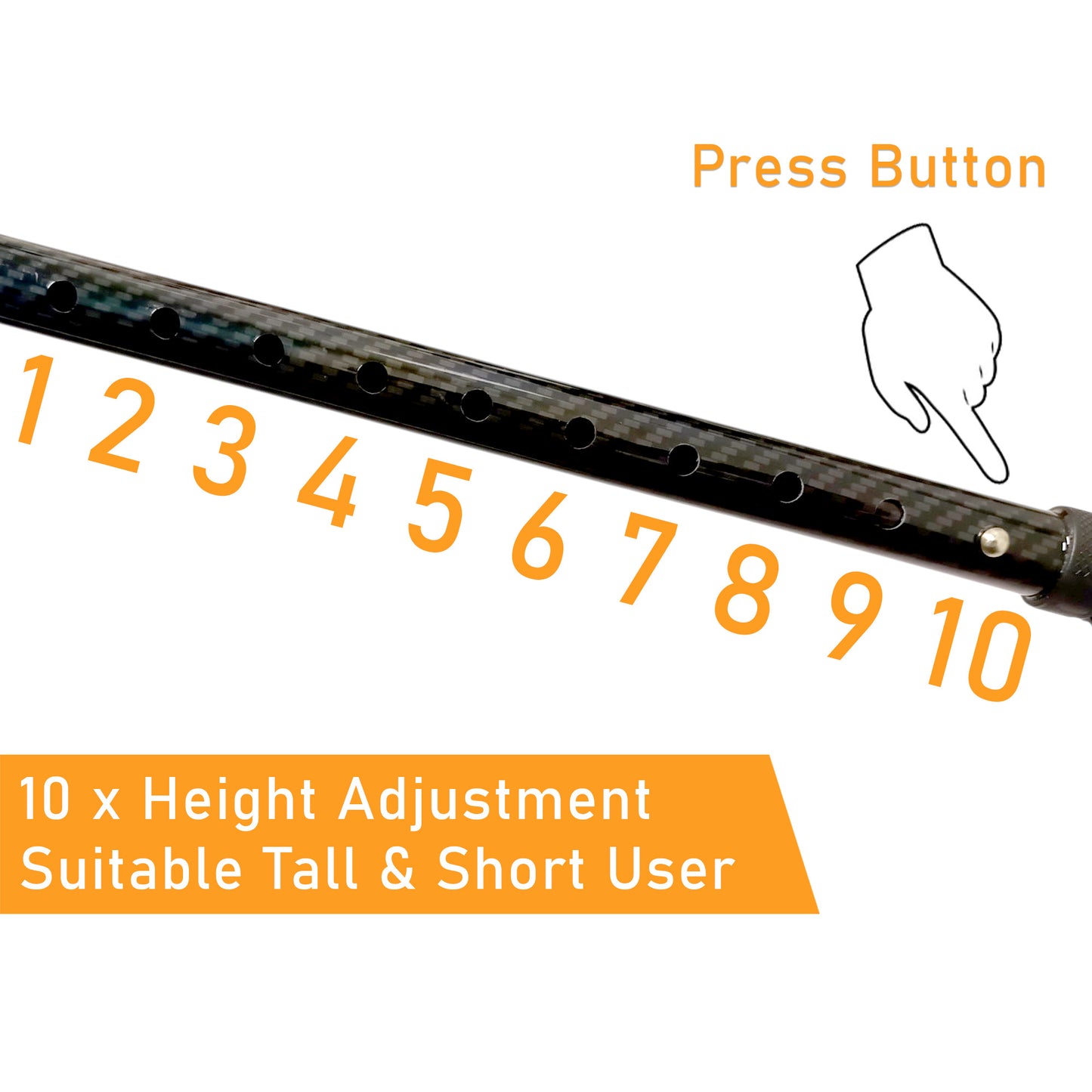 ViN-WS08 | Carbon Fiber Cane + Ultra lightweight 0.2 kg + Self-Standing + 360 Degree Turn + 10 Section Adjustable +  Anti-Slip + Safety Strap + Flexible Tip