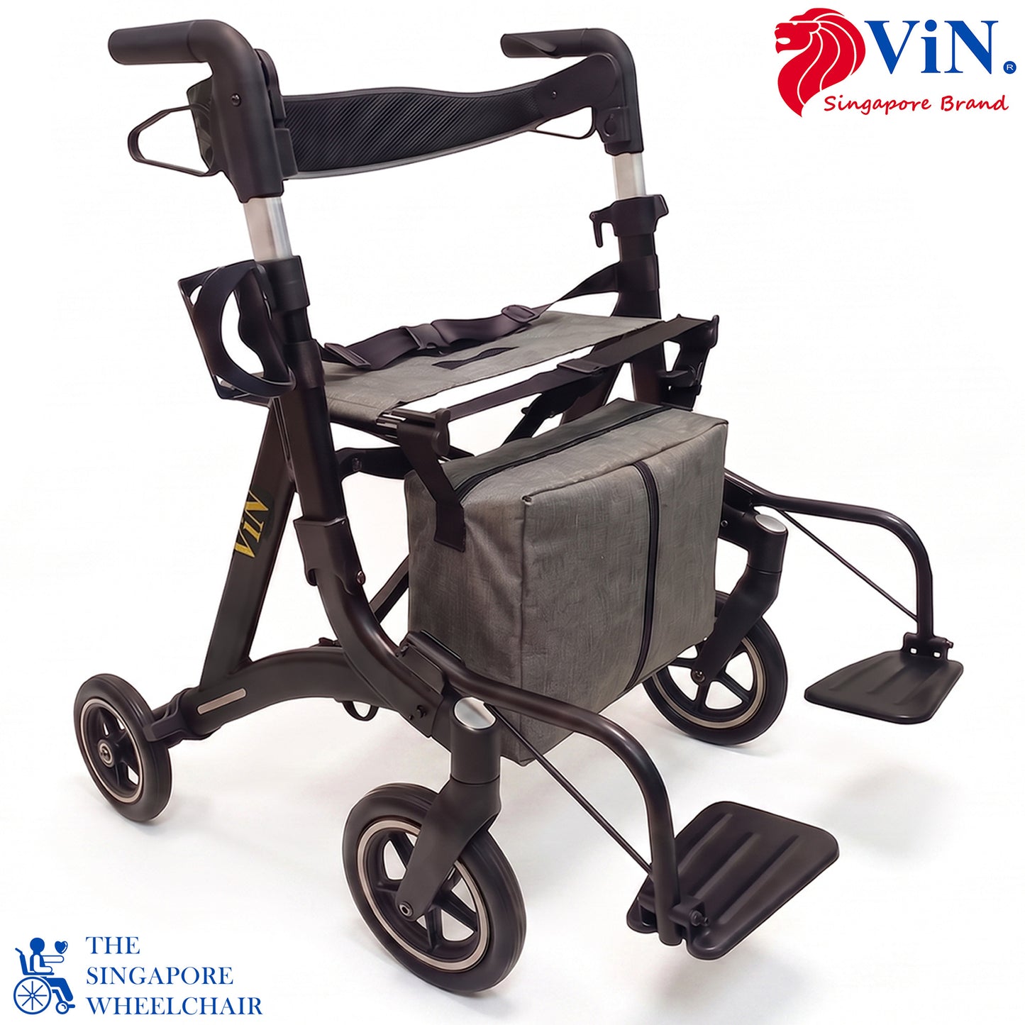ViN-R2 | Rollator + Adjustable Height Handle + Flip-up Footrest + Lightweight + Removable Rollator Storage Bag + Dual Brake System
