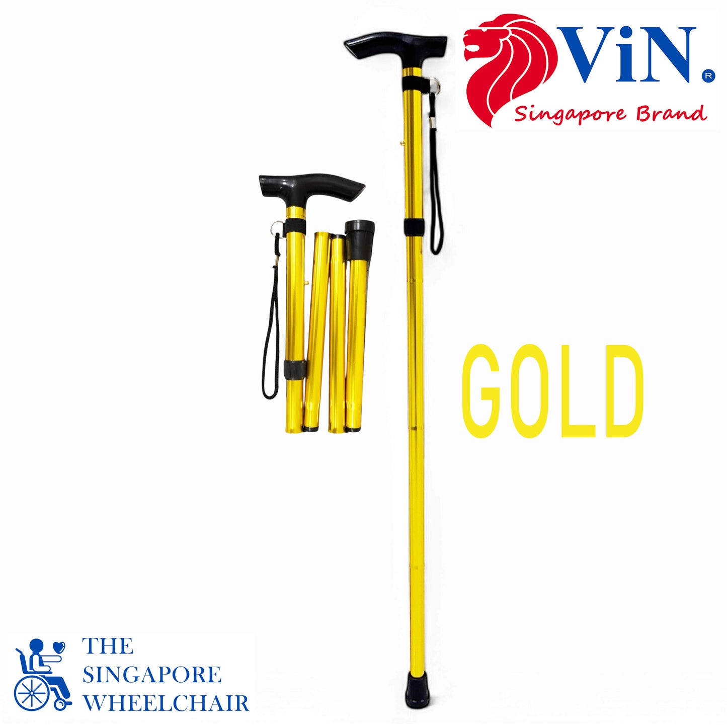 ViN-WS06 | Foldable Aluminium Cane + 6 color choose + 10 Section Adjustable + Anti-Slip + Safety Strap