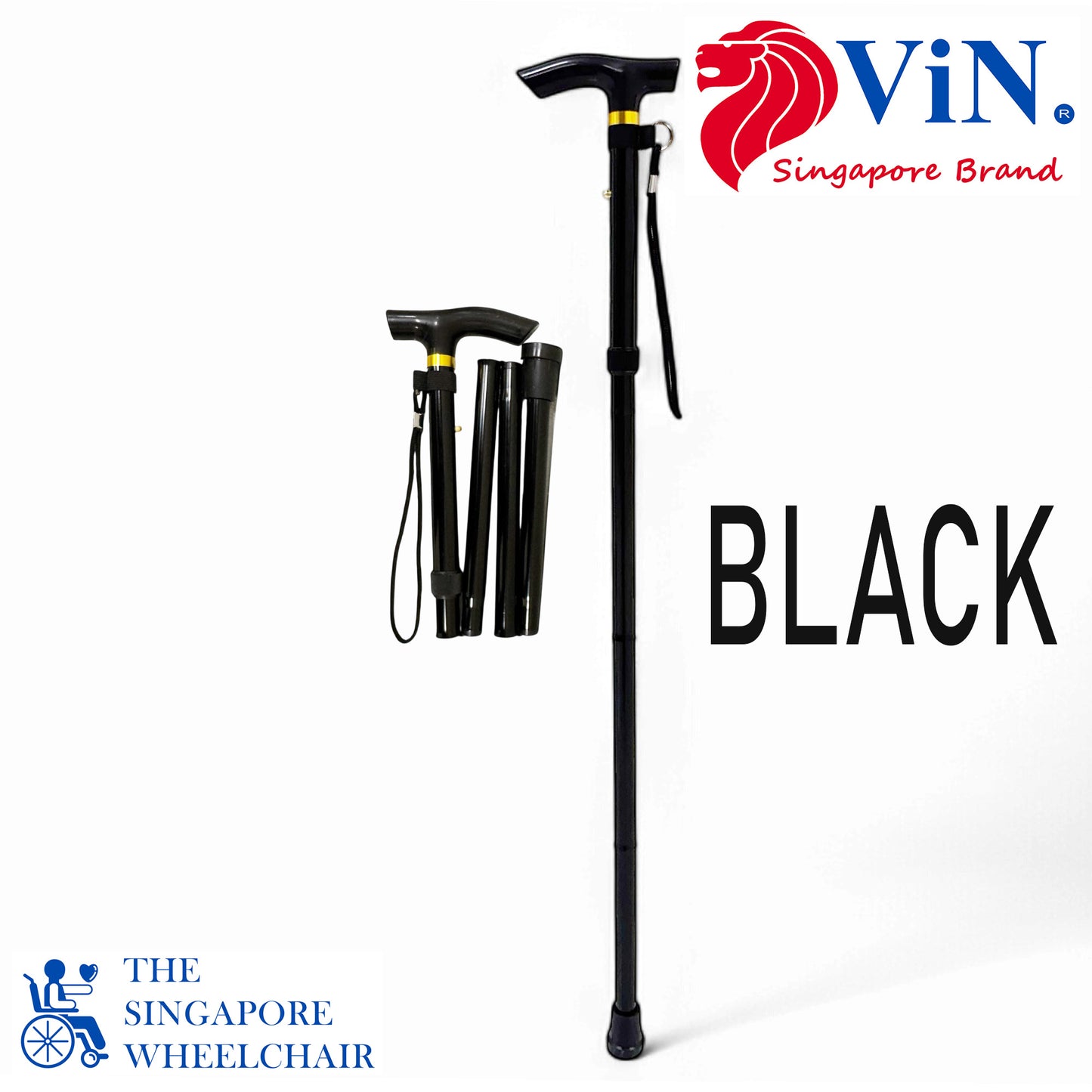 ViN-WS06 | Foldable Aluminium Cane + 6 color choose + 10 Section Adjustable + Anti-Slip + Safety Strap