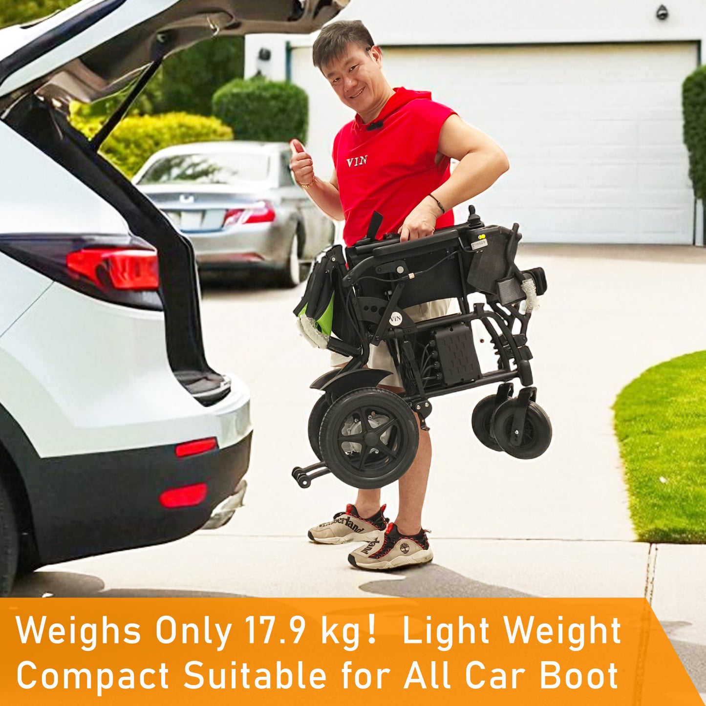 ViN-46A14 | Motorised Electric Wheelchair +Aluminium lightweight Anti Rust +Armrest Flip Up +Anti-Tipper