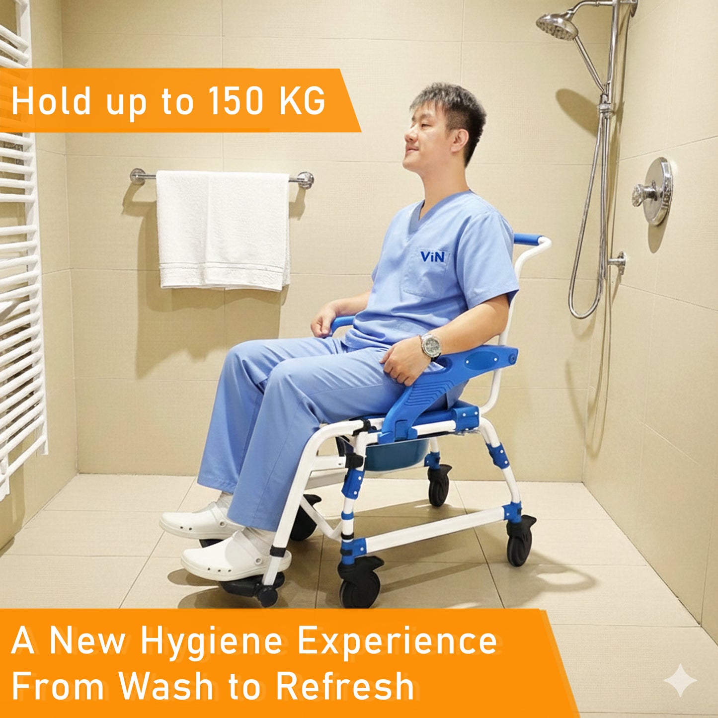 ViN-K02 Extra-Wide Indoor Shower Commode Aluminum Toilet chair [Hold 150 kg]