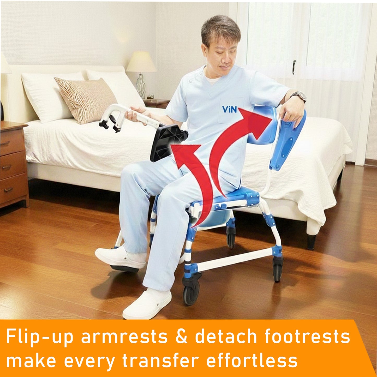 ViN-K02 Extra-Wide Indoor Shower Commode Aluminum Toilet chair [Hold 150 kg]