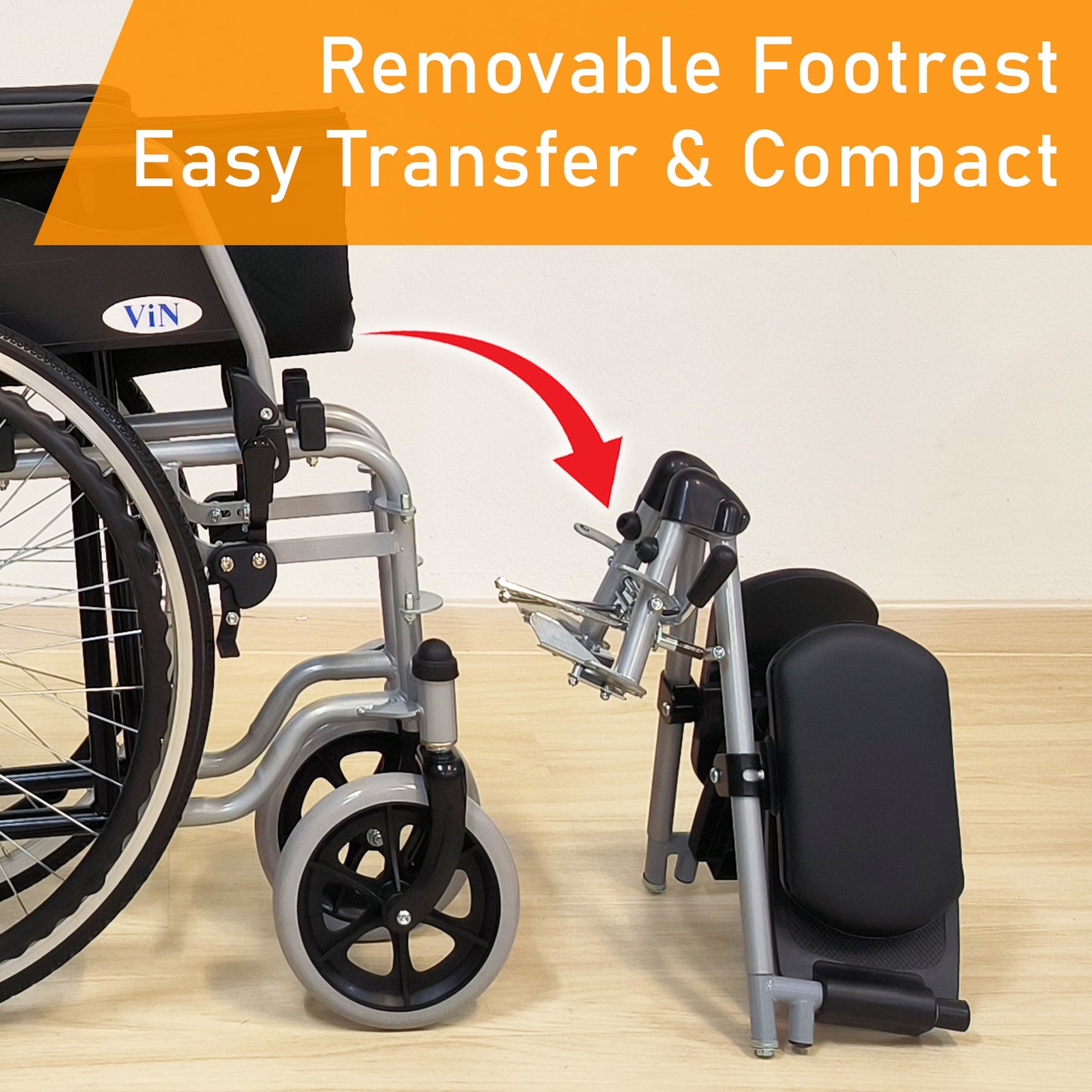 ViN 12A2-EL | Wheelchair Leg Elevated +Self Propelled + Detachable Leg Rest + Flip-up Armrest + Anti-tipper