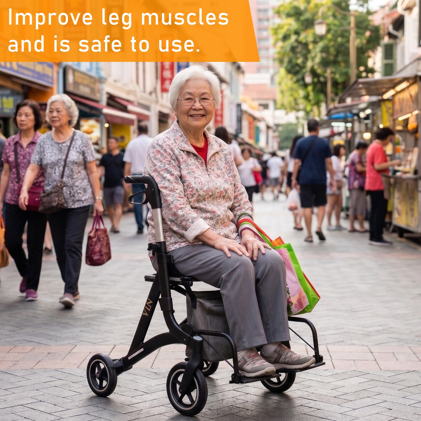 ViN-R2 | Rollator + Adjustable Height Handle + Flip-up Footrest + Lightweight + Removable Rollator Storage Bag + Dual Brake System