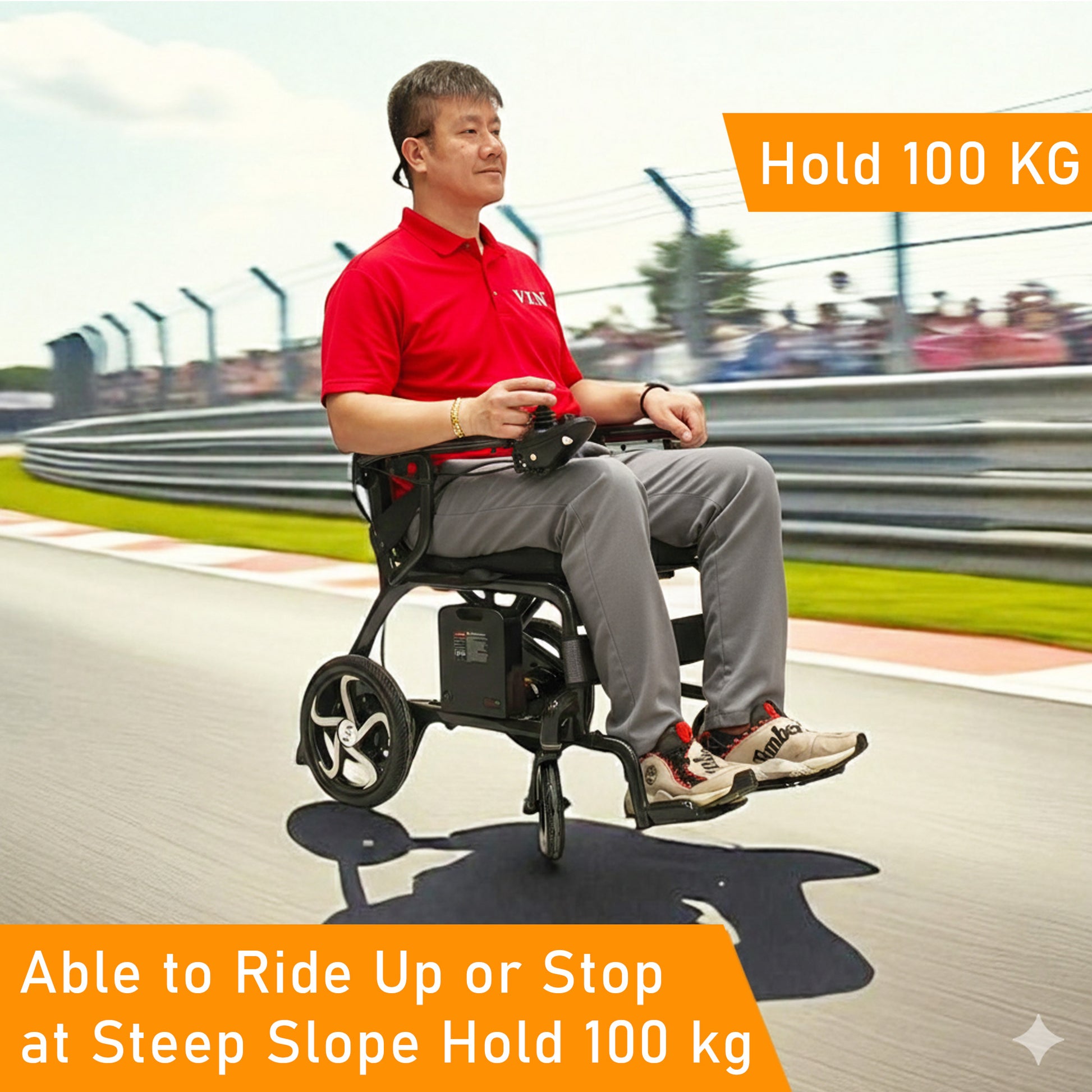 ViN-46A7 Motorised Electric Wheelchair, Full Carbon Fiber Body Frame, Ultra lightweight Corrosion-Resistant, Armrest Flip Up, Detachable & Washable Cushion, Anti-Tipper