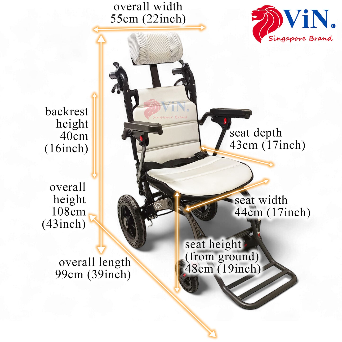 ViN-Q19 | Reclining Travel Pushchair with Headrest -  Lightweight 13 kg Pushchair Hold 100 Kg + Armrest Flip Up Function with Luggage Pull handle & Carrier bag