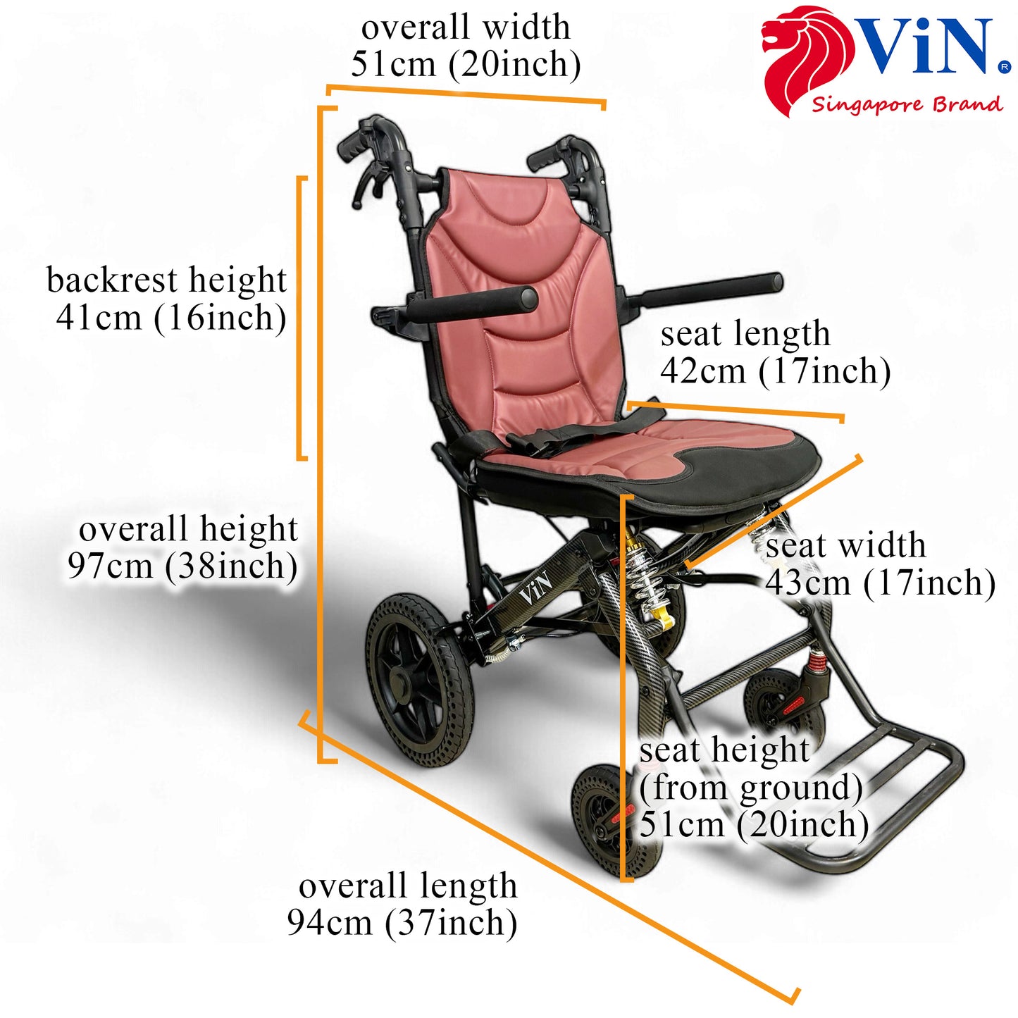 ViN-A16 | Large Seat Travel Pushchair -  Lightweight 11 kg Pushchair Hold 100 Kg + Armrest Flip Up Function with Luggage Pull handle & Carrier bag