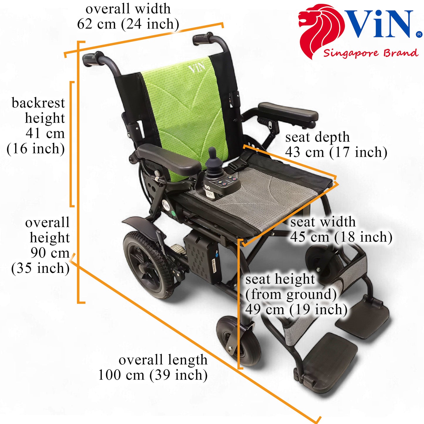 ViN-46A14 | Motorised Electric Wheelchair +Aluminium lightweight Anti Rust +Armrest Flip Up +Anti-Tipper