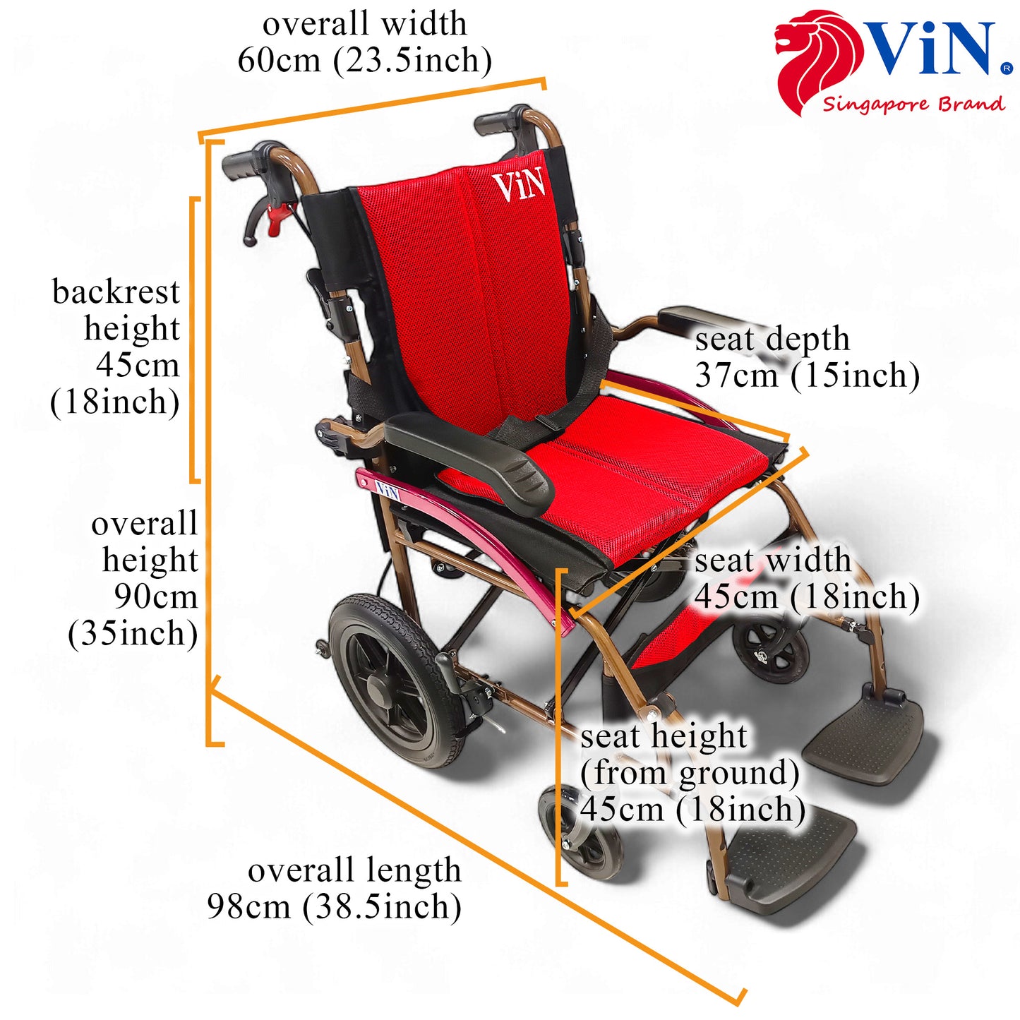 ViN-DY821 | Pushchair + Aluminum Lightweight & Anti Rust+ Washable Cushion + Armrest Lift Up + Retractable Footrest+ Anti Tipper