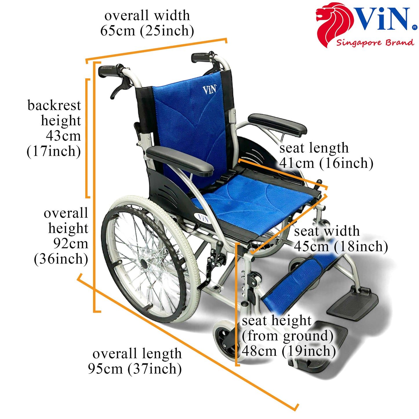 ViN-32A | Self Propelled Wheelchair - Fixed Armrest - Retractable Footrest
